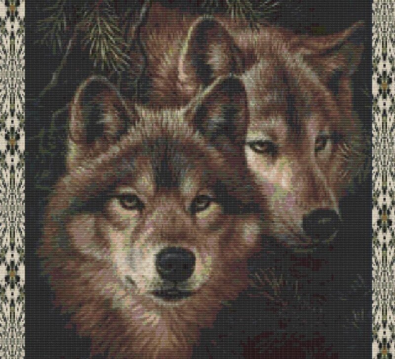 Two Wolves in Forest — Brown, Calm, Illustration