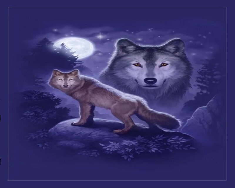 Two Wolves in Forest — Purple