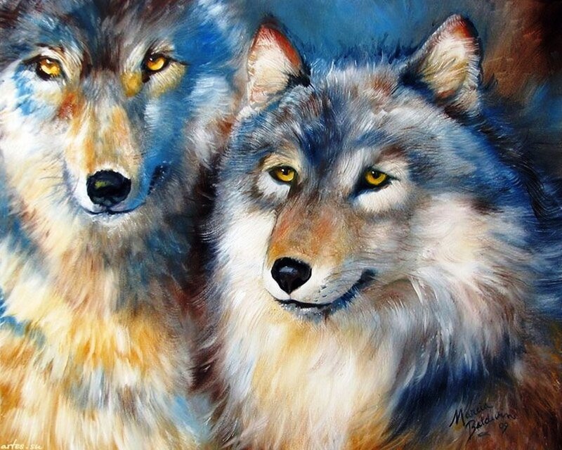 Two Wolves in Painting