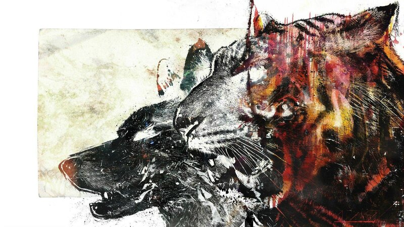 Two Wolves in Profile — Black, Dramatic, Illustration