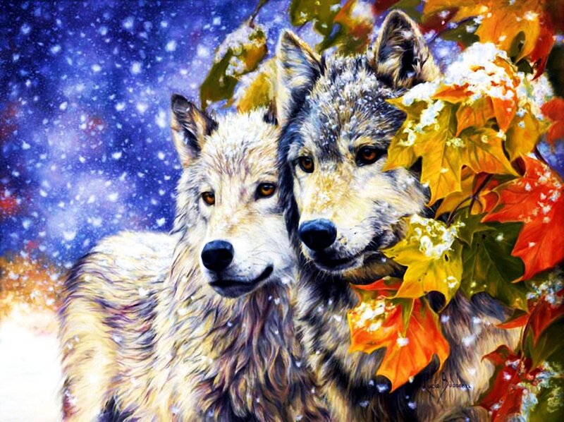 Two Wolves in Snow — Blue, Serene, Winter, Digital Art