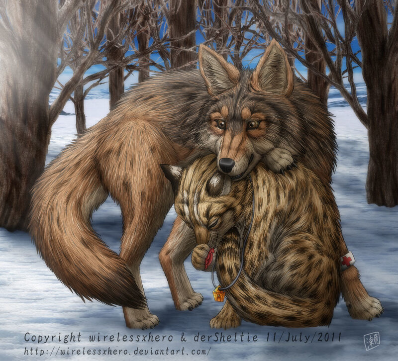 Two Wolves in Snow — Brown, Calm, Winter
