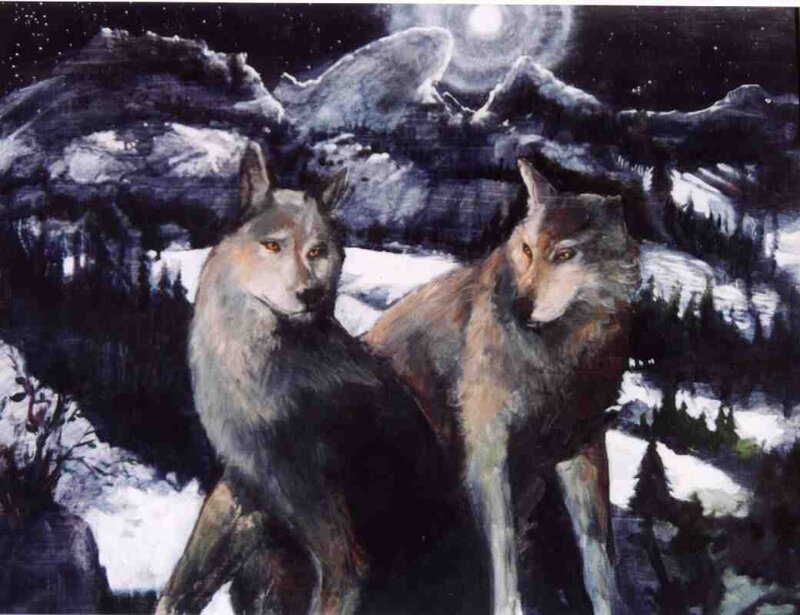 Two Wolves in Snow — Gray