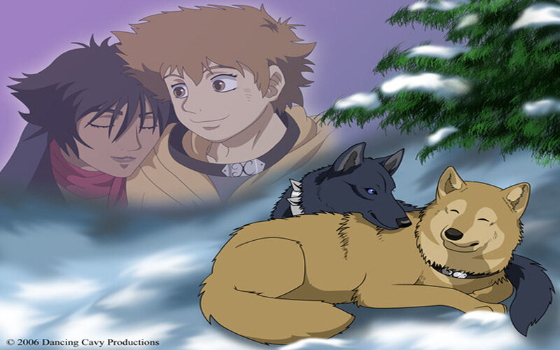 Two Wolves in Snow — Purple