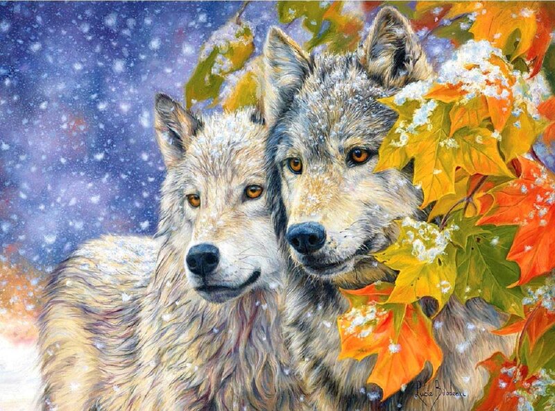 Two Wolves in Snow — White, Serene, Autumn