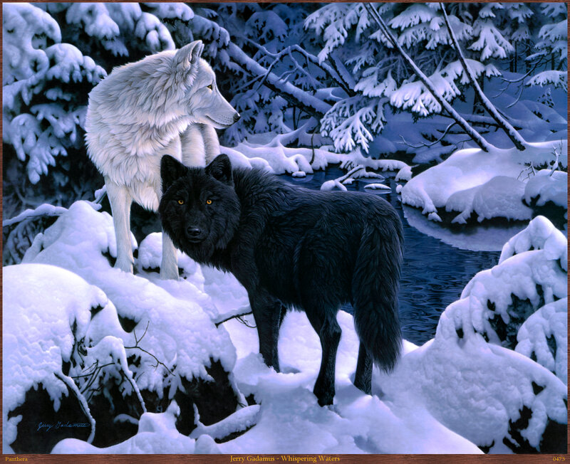 Two Wolves in Snow — White, Serene, Winter, Digital Art