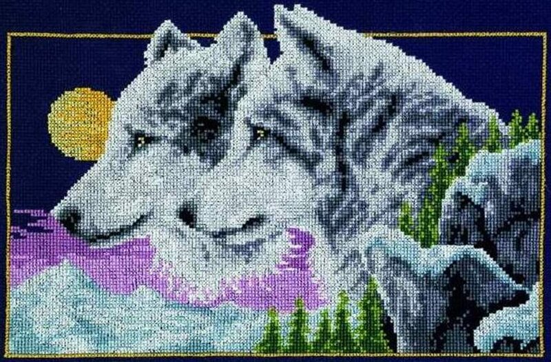 Two Wolves in Winter — Blue, Serene