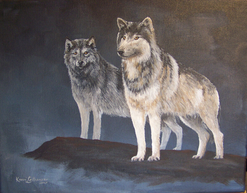 Two Wolves on Rock — Gray, Dramatic