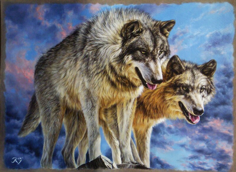 Two Wolves Standing — Blue