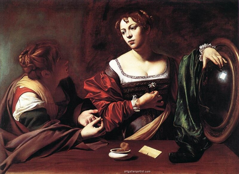 Two Women at a Table — Red