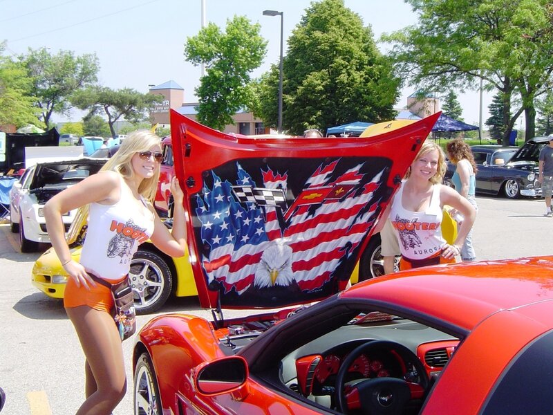 Two Women at Car Show — Red, Outdoor