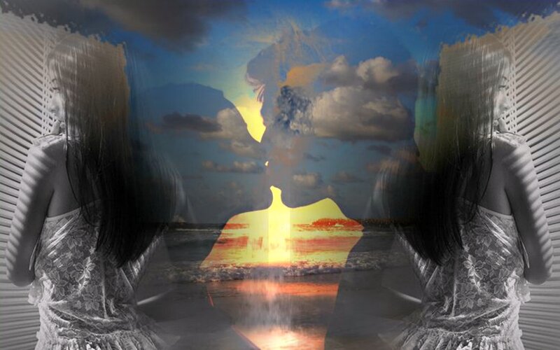 Two Women at Sunset — Blue