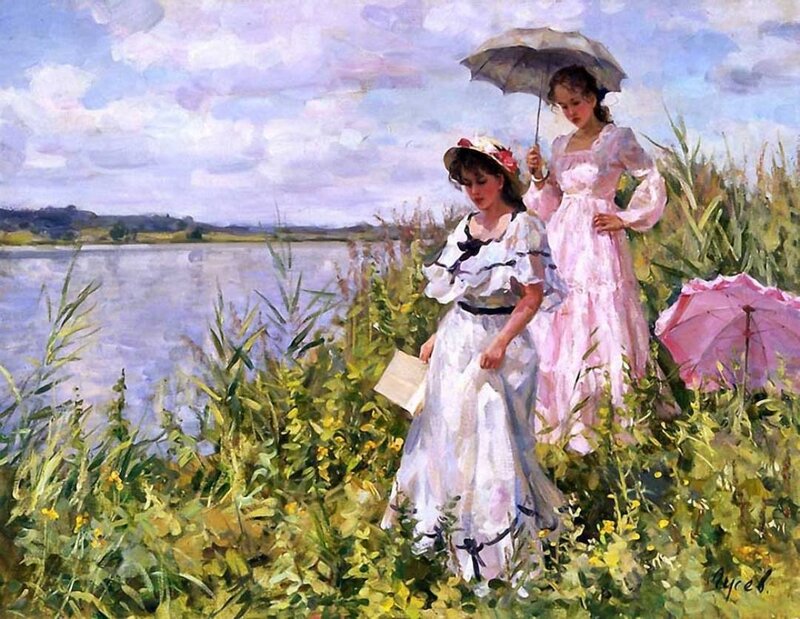 Two Women by a Lake