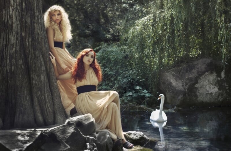 Two Women by a Pond — Beige