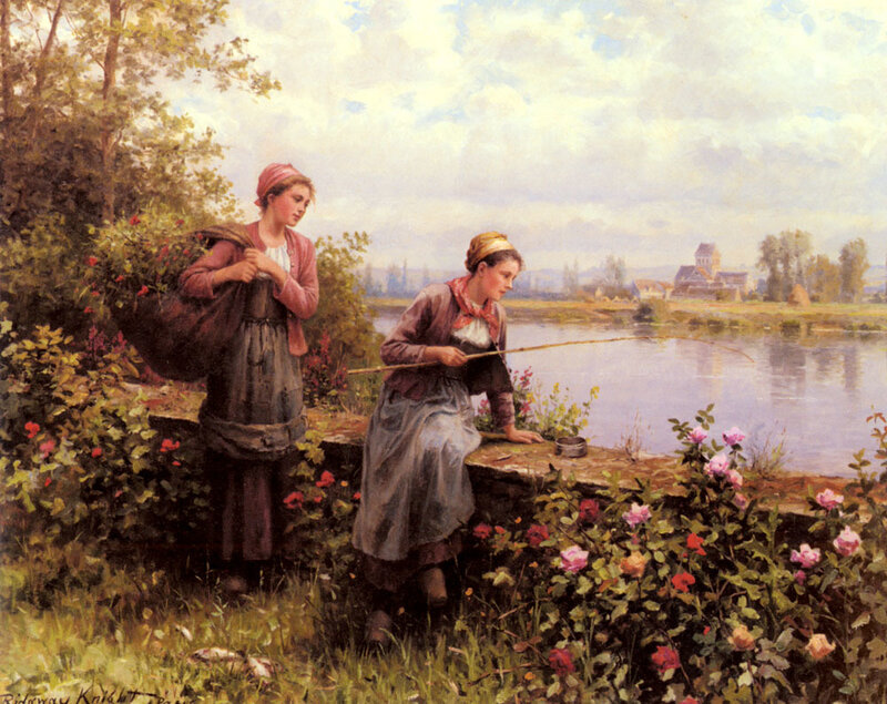 Two Women by a River — Green, Serene