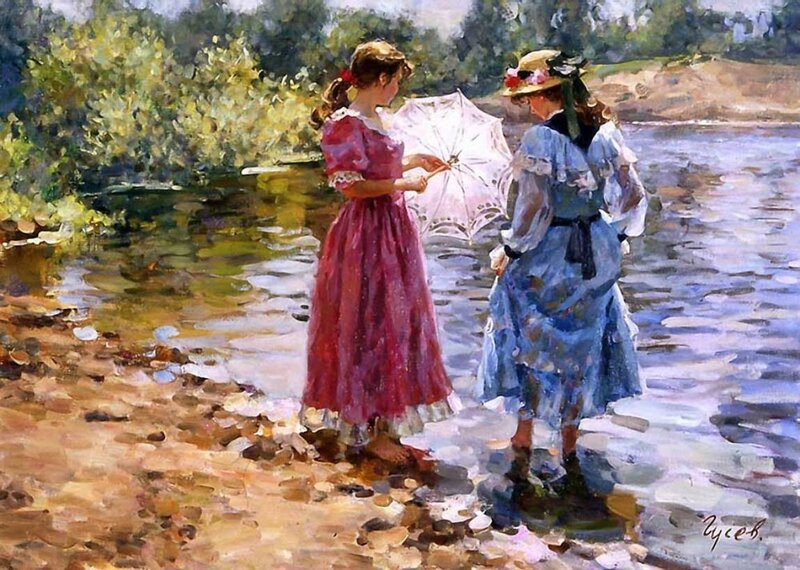 Two Women by River — Blue