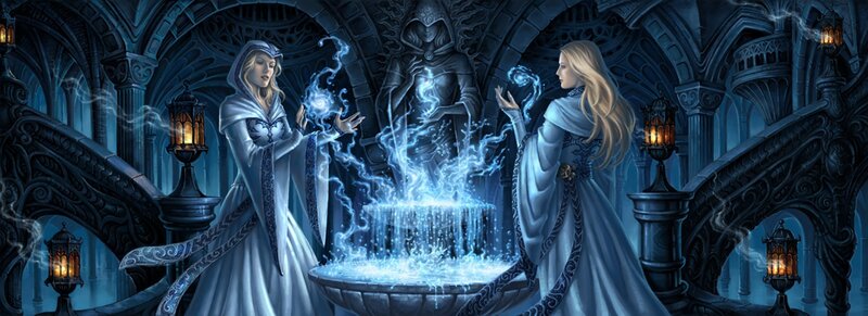 Two Women Casting Magic — Blue