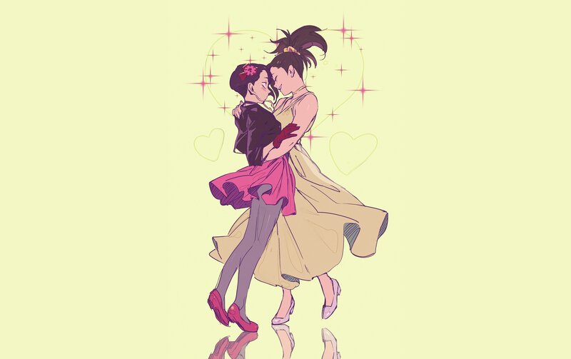Two Women Dancing — Yellow, Romantic