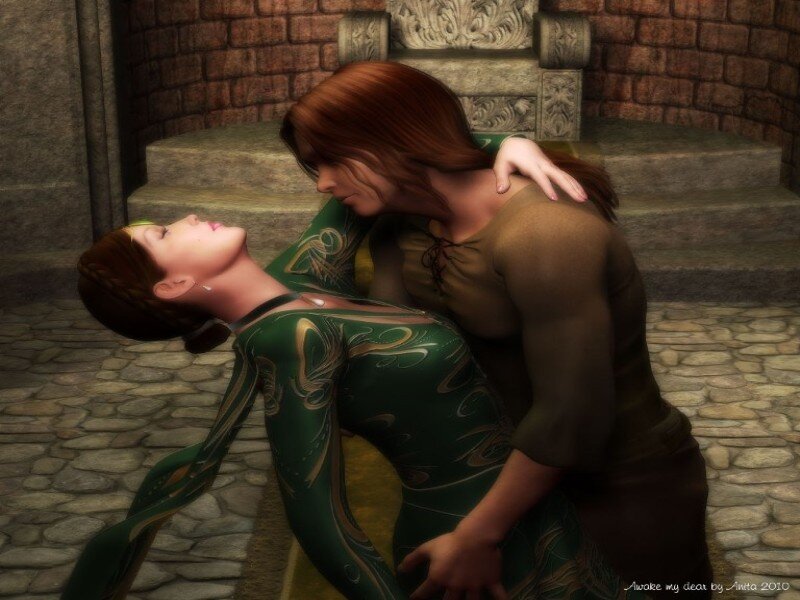 Two Women Embracing — Green