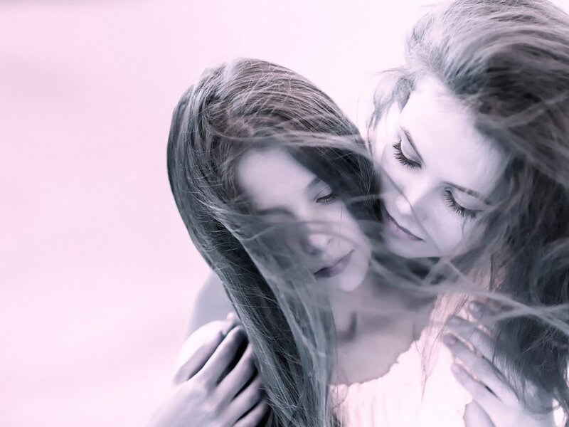 Two Women Embracing — Pink, Serene