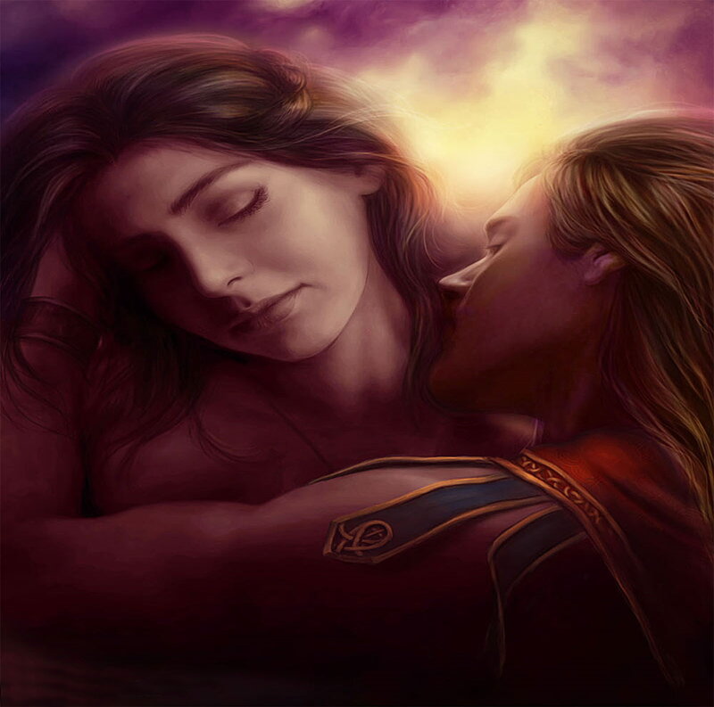 Two Women Embracing — Purple