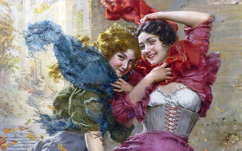 Two Women Embracing — Red, Joyful