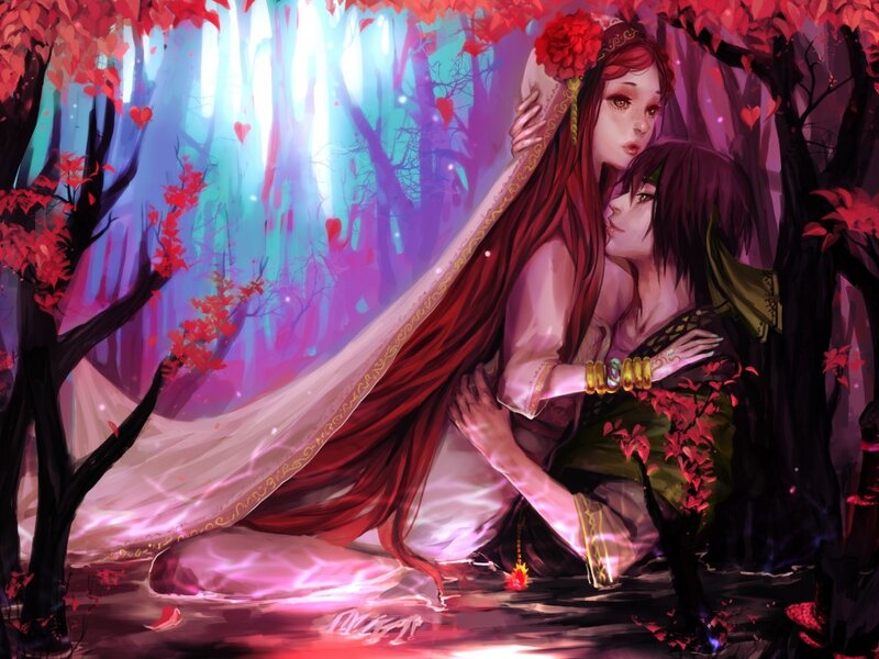 Two Women Embracing — Red, Romantic