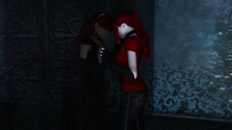Two Women Embracing — Red