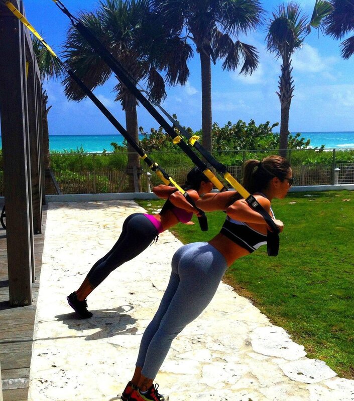 Two Women Exercising — Blue