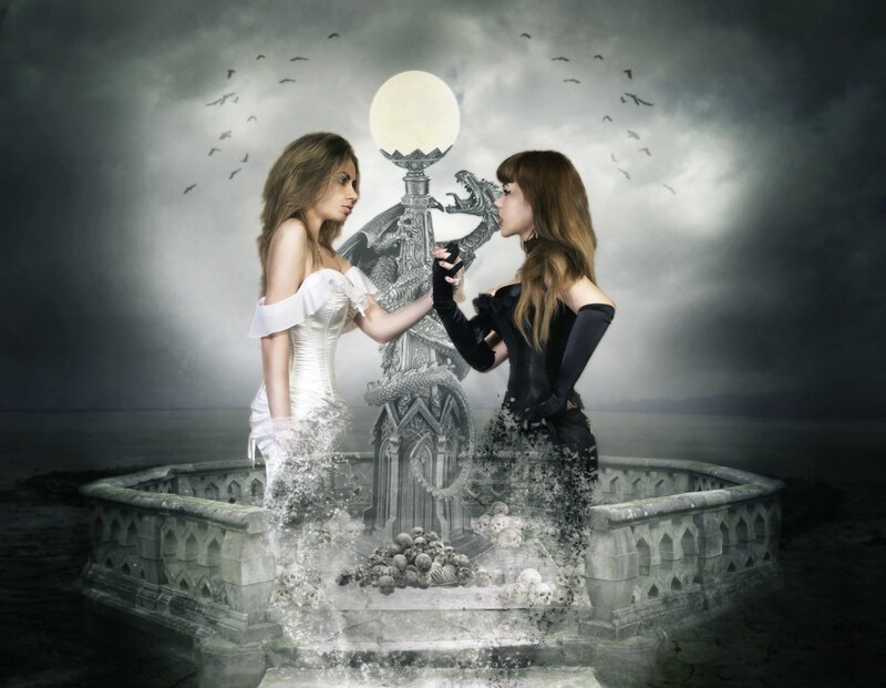 Two Women Facing Each Other — Gray