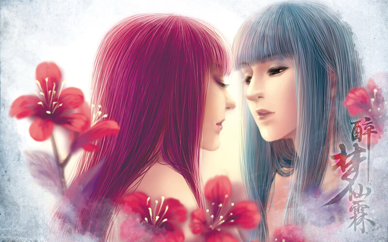 Two Women Facing Each Other — Red, Serene