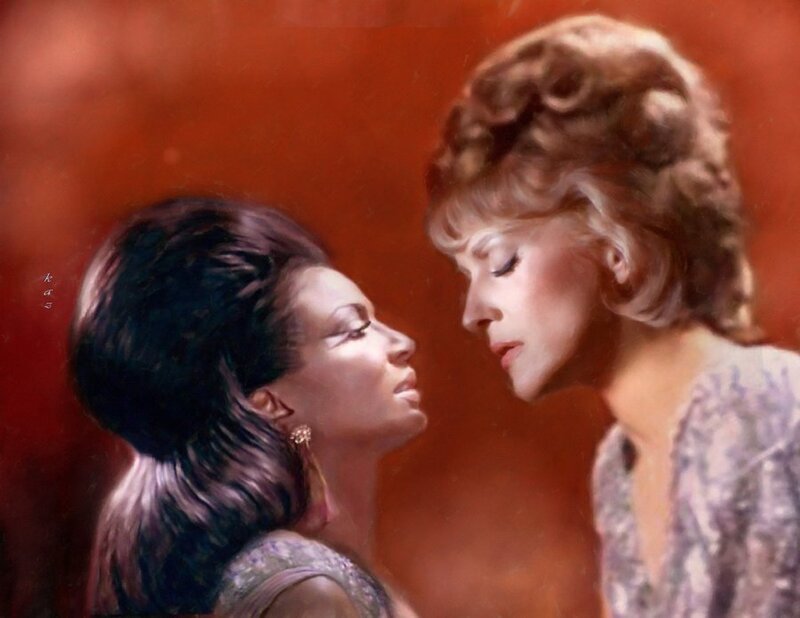 Two Women Facing Each Other — Red