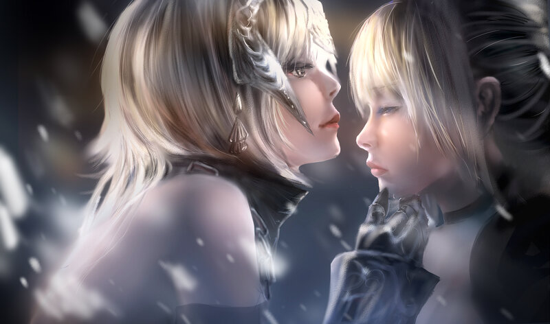Two Women Facing Each Other — White, Dramatic
