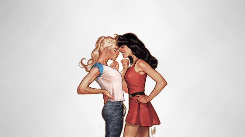 Two Women Facing Off — White