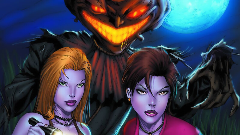 Two Women Facing Scarecrow