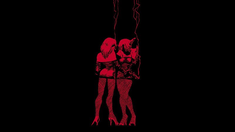 two women hanging in red silhouette