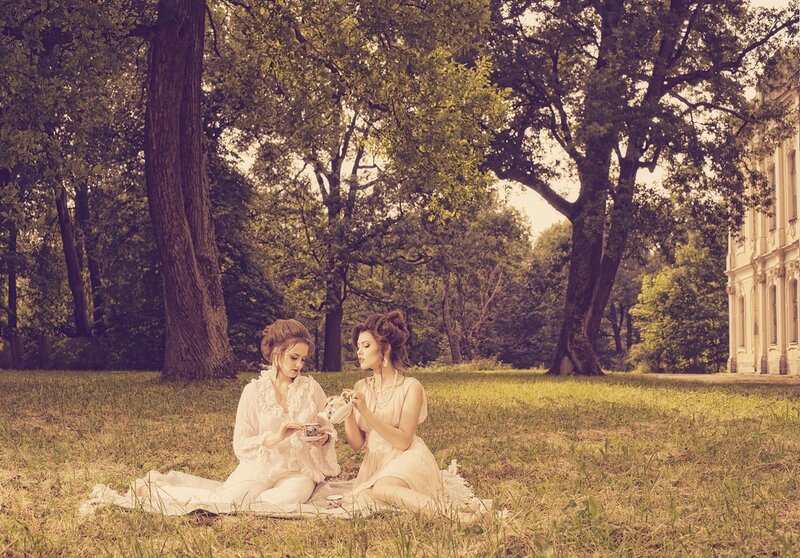 Two Women Having Tea — Green, Serene