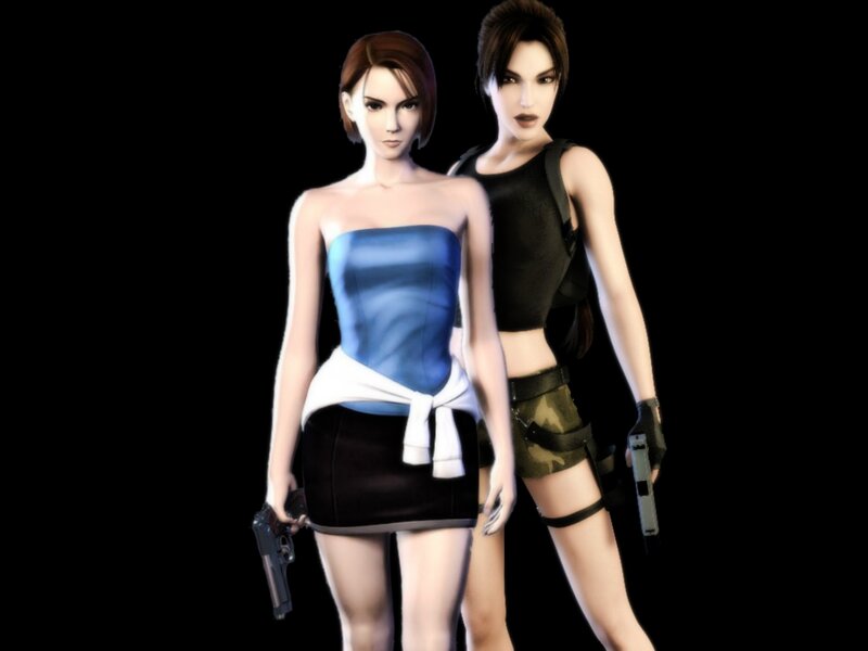 Two Women Holding Guns — Black, Serious
