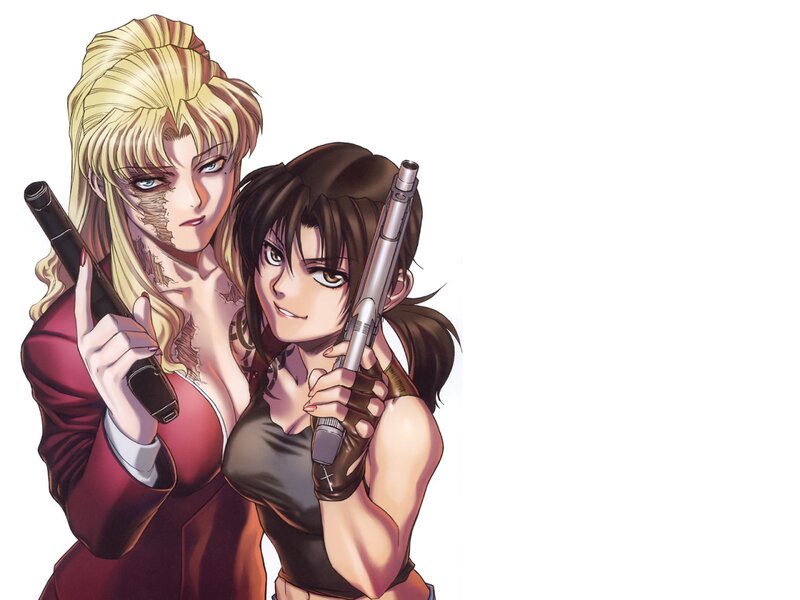 Two Women Holding Guns — Red