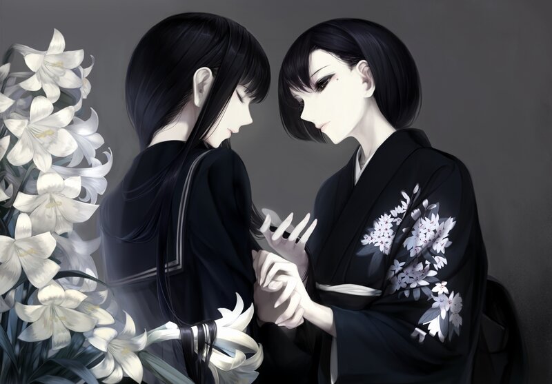 Two Women Holding Hands — Black, Serene