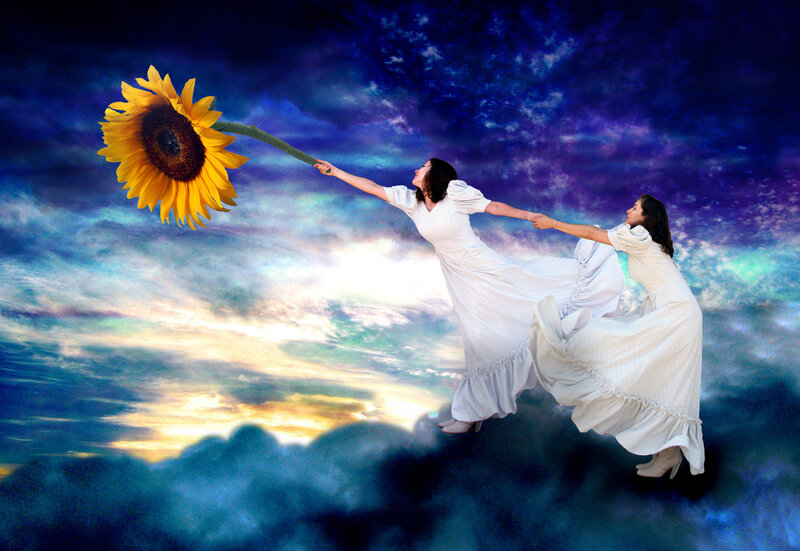 Two Women Holding Hands — Blue, Dreamy