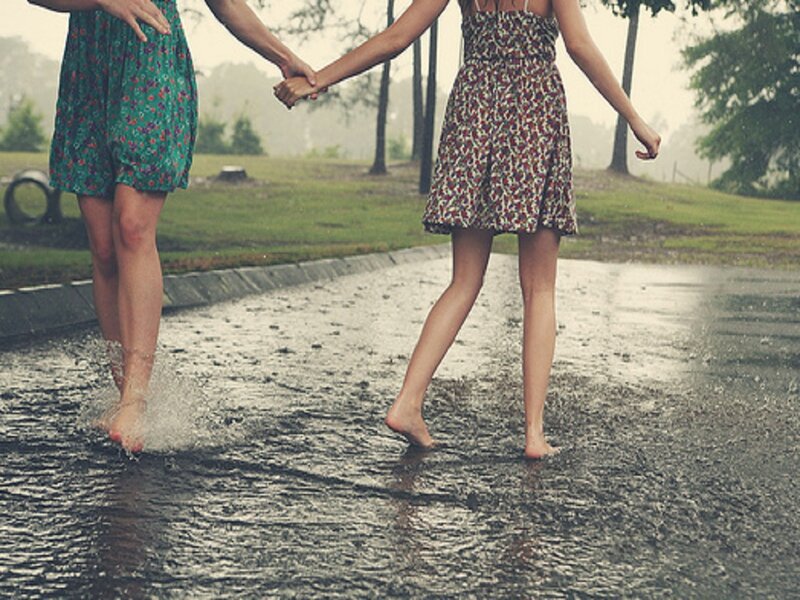 Two Women Holding Hands — Green, Playful