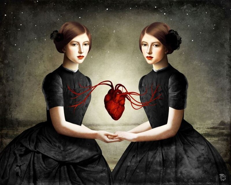 Two Women Holding Heart — Black