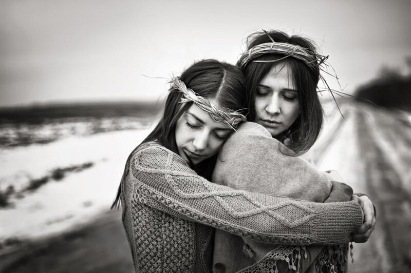 Two Women Hugging — Black