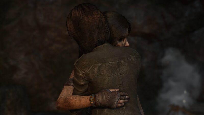 Two Women Hugging — Brown, Dramatic