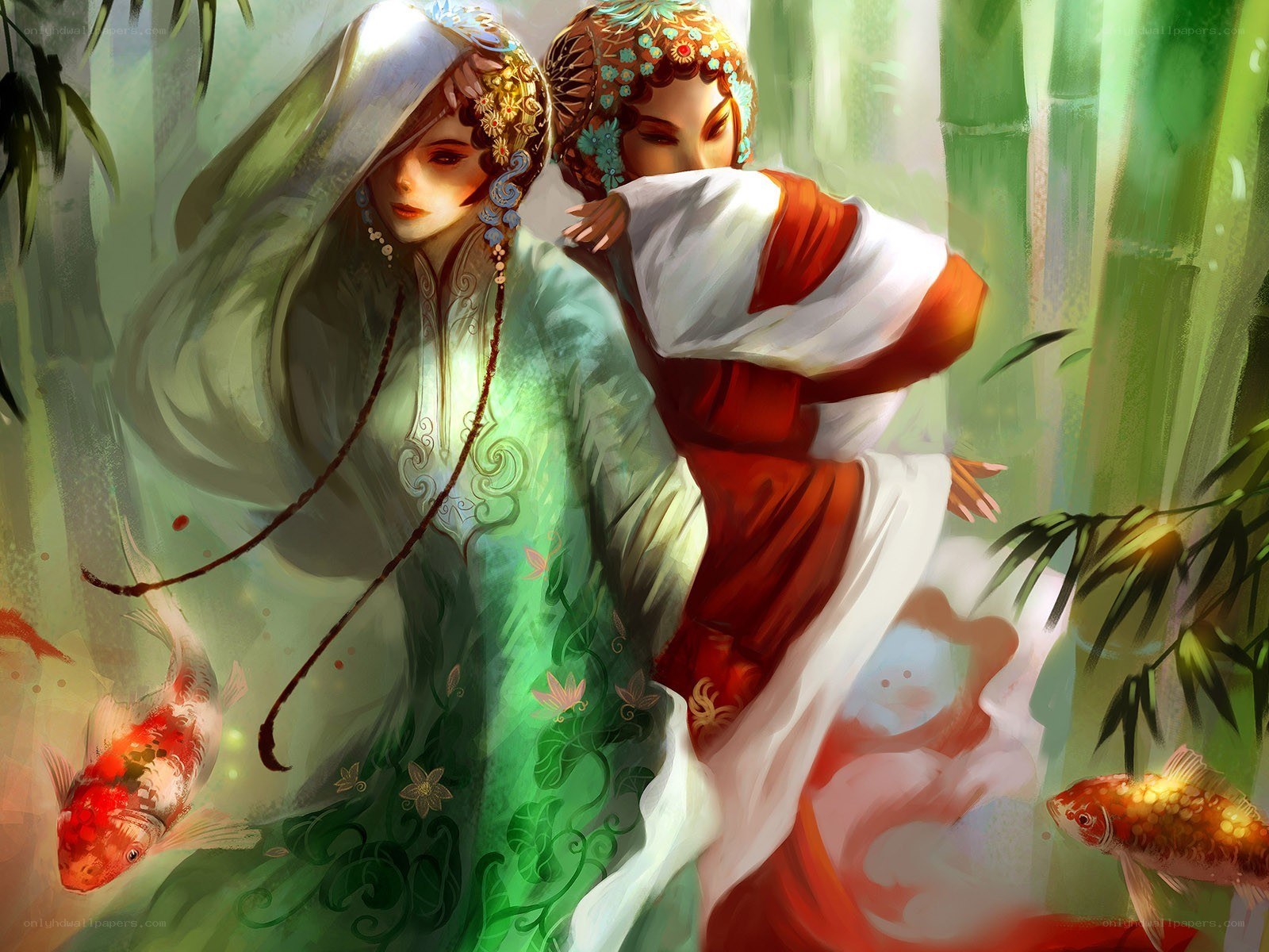 Two women in a bamboo forest