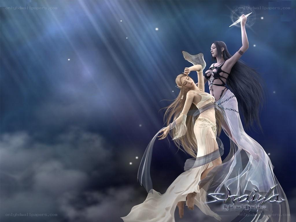 Two women in a celestial battle