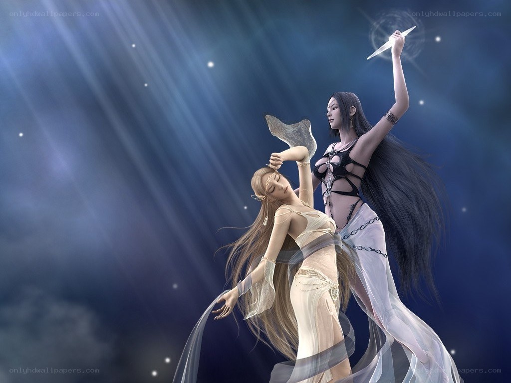 Two women in a celestial scene