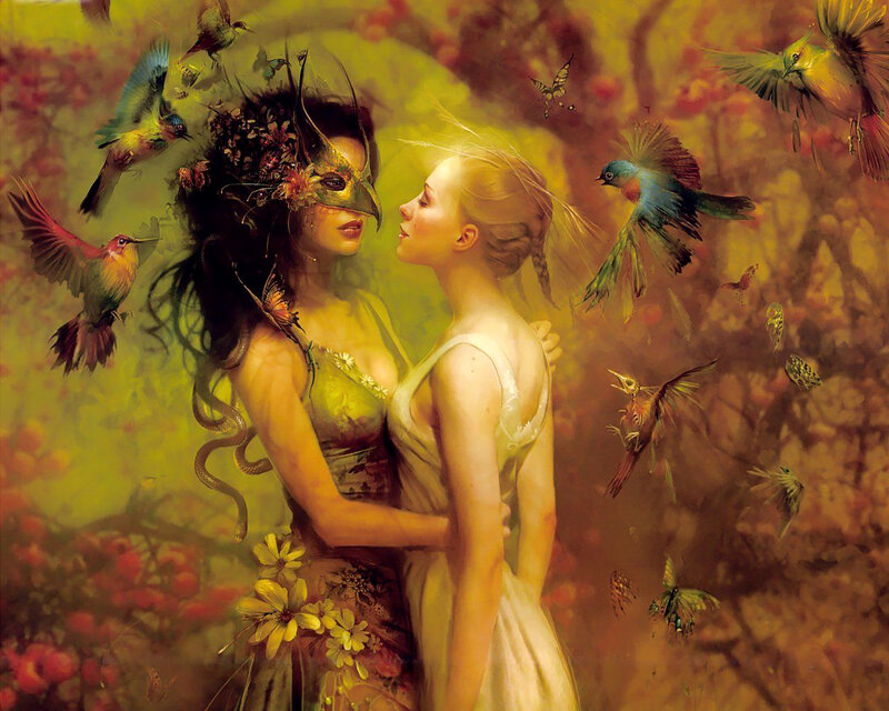 Two women in a dreamy forest