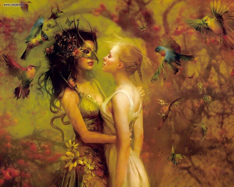 Two women in a dreamy forest